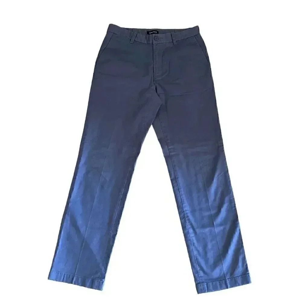 Nautica Cotton Blue Chino Casual Office Straight Leg High Rise Pants 30 # 1358